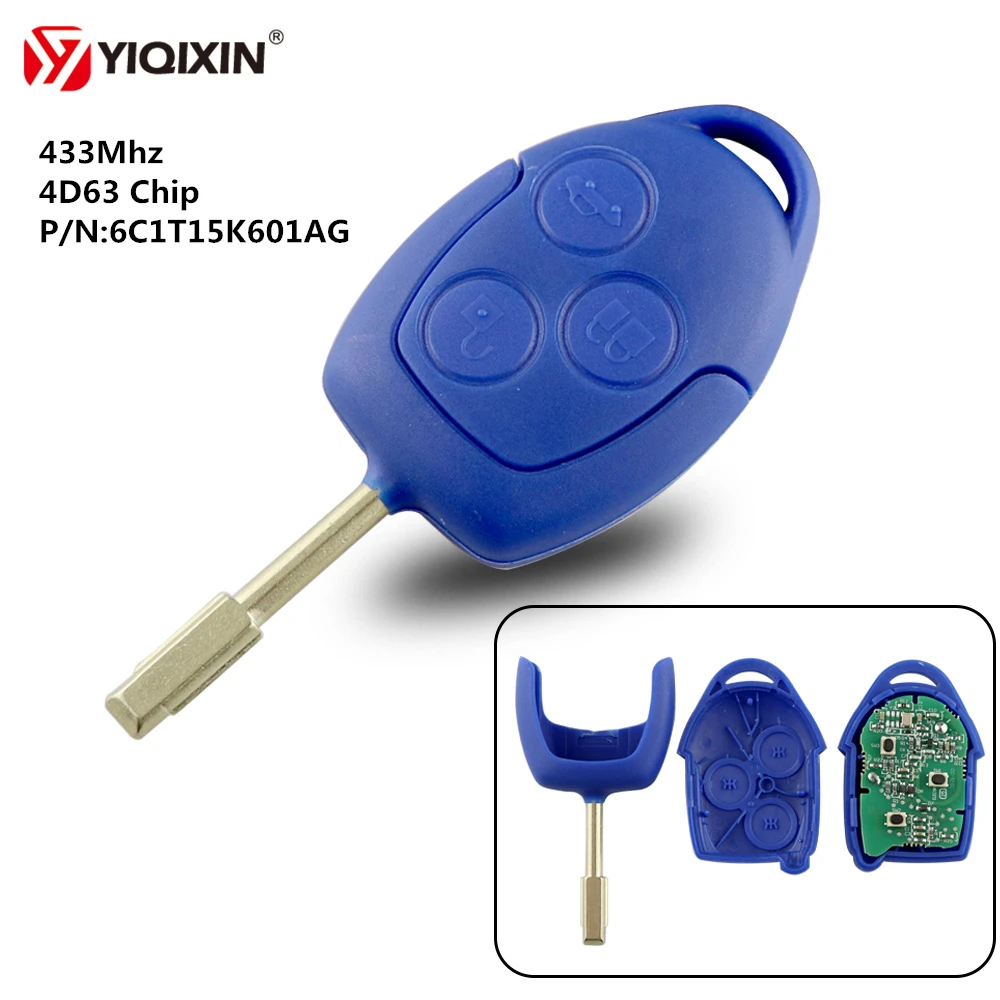 

YIQIXIN 3 Button Remote Car Key For Ford Transit WM VM 2006-2014 433Mhz 4D63 Transponder Chip Key P/N: 6C1T15K601AG FO21 Blade