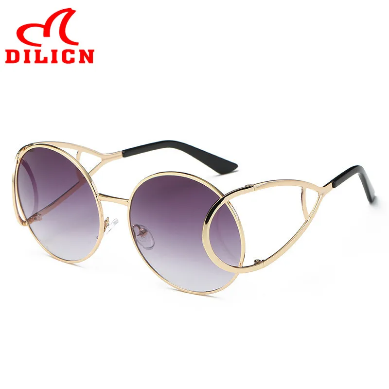 

Ladies golden metal oversized sunglasses retro Fashionable sunglasses travel photo net red sunglasses Makeup mirror