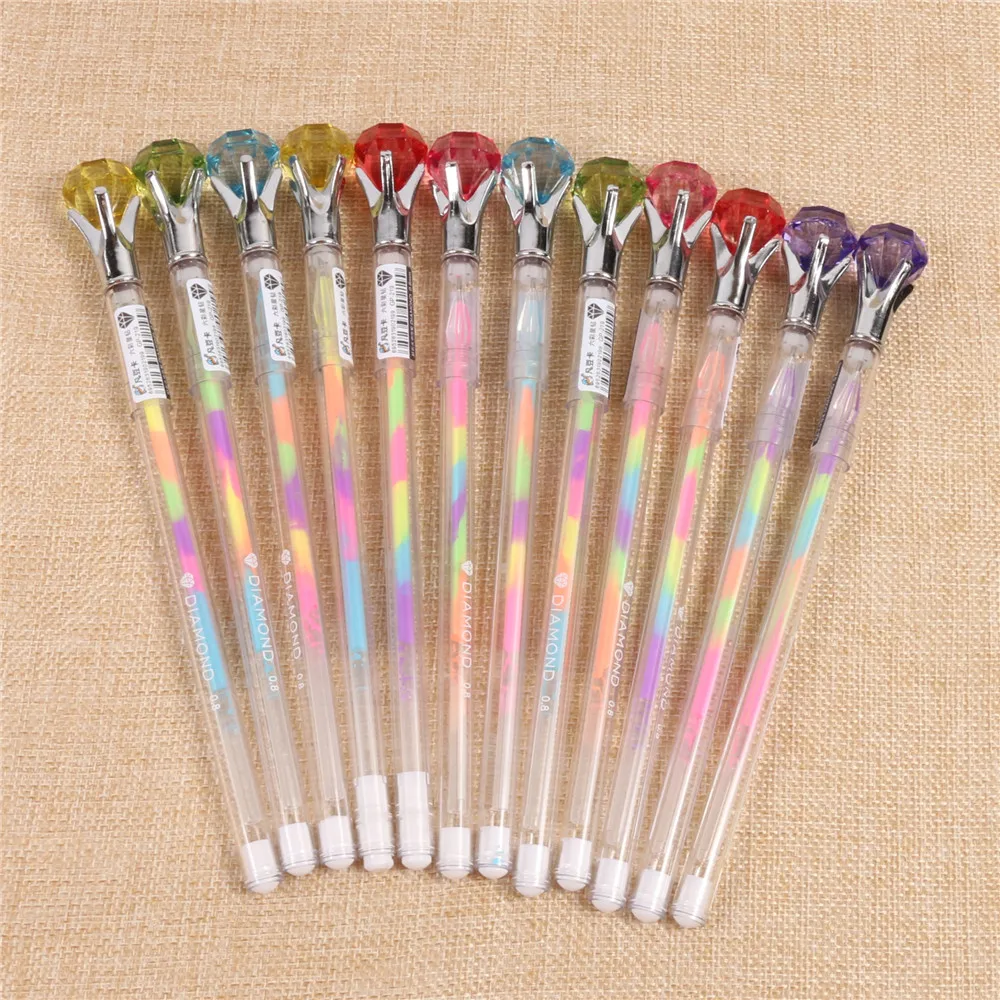 5pcs/lot Korea stationery Rainbow diamond Glitter pen Water color Gel pen Colorful Refill flash