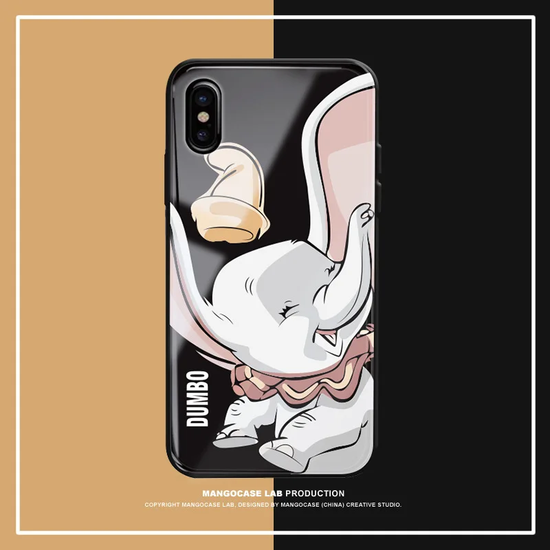 

luxury cartoon black Dumbo Elephant mirror cases for coque iphone 7 6 s 8 Plus X XS Max Xr cute cases silicon phone cover capa