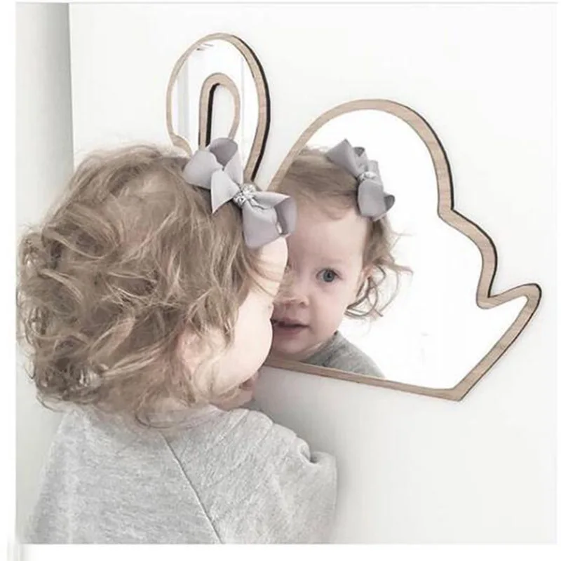 

1pcs Nordic Cartoon Children Decorative Mirror Bathroom Baby Room Rabbit Bowknot Wall Mirror Frame Creative Home Decoration