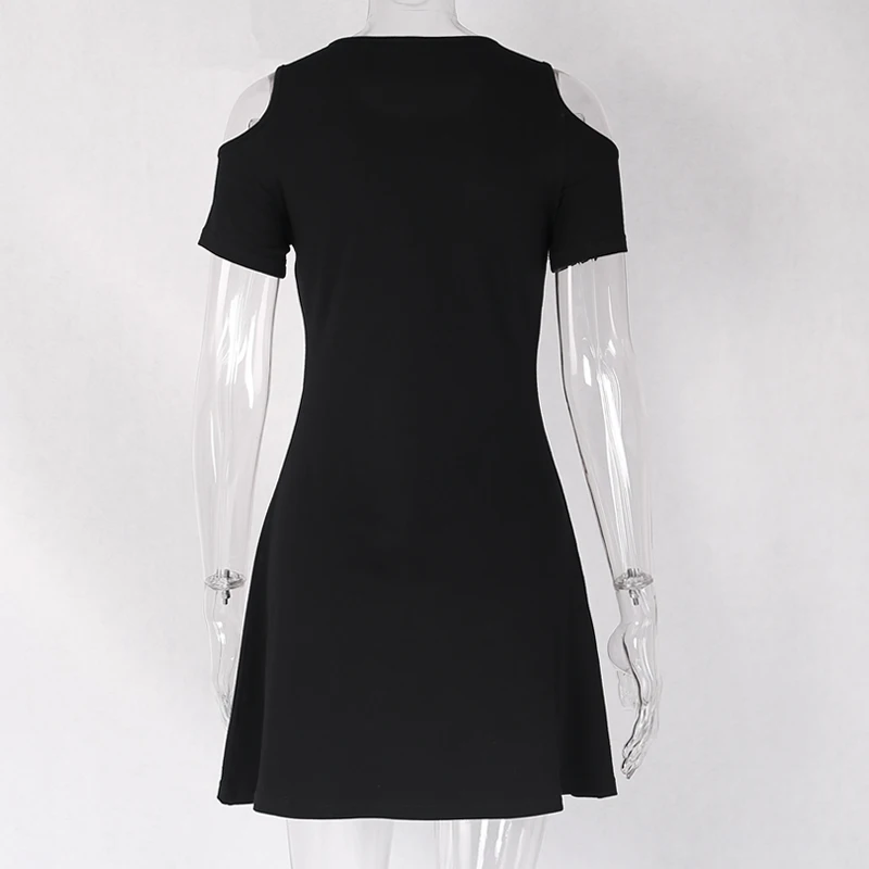 InsGoth повседневное однотонное черное платье для женщин Harajuku Grunge в стиле готика, панк, Винтаж Женский с открытыми плечами элегантное Мини Вечерние платья