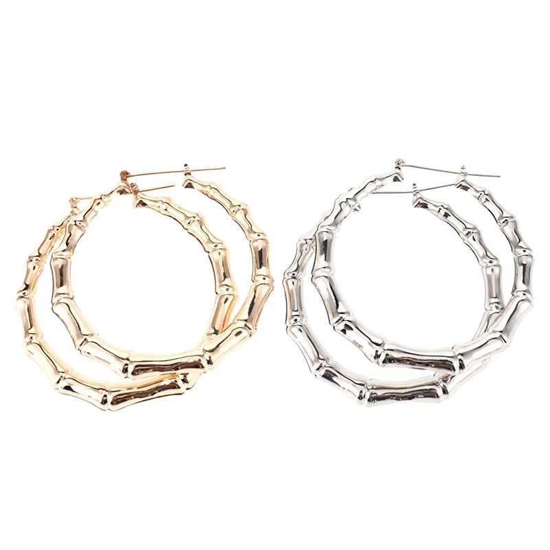 

1/Pair New Arrival Trendy Bamboo Hoop Earrings Women Female Gold Silver Color Color Classic Jewelry Gifts
