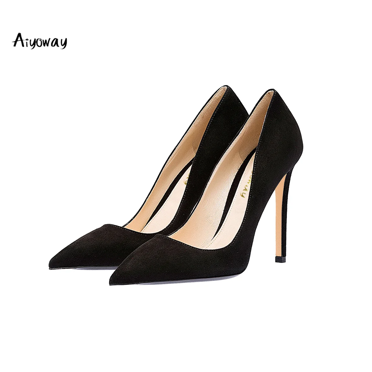 Aiyoway Women Shoes Pointed Toe High Heels Pumps Autumn Spring Party Shoes Slip-On Faux Suede women heels Black Red Brown heels