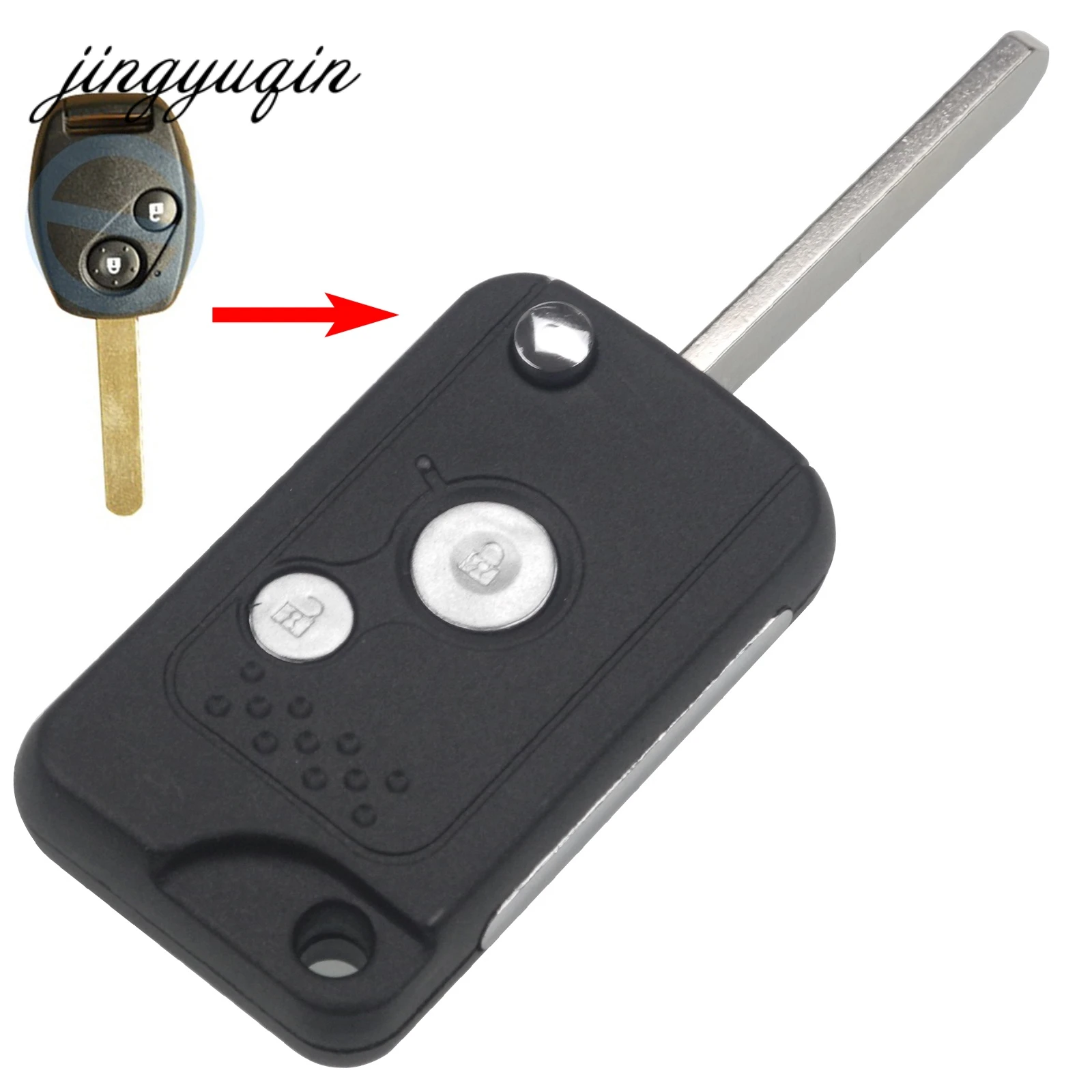 

jingyuqin Modified Remote Flip Folding Key Case for HONDA Accord Civic CRV Pilot Fit Replacement Fob Shell 2 BTN