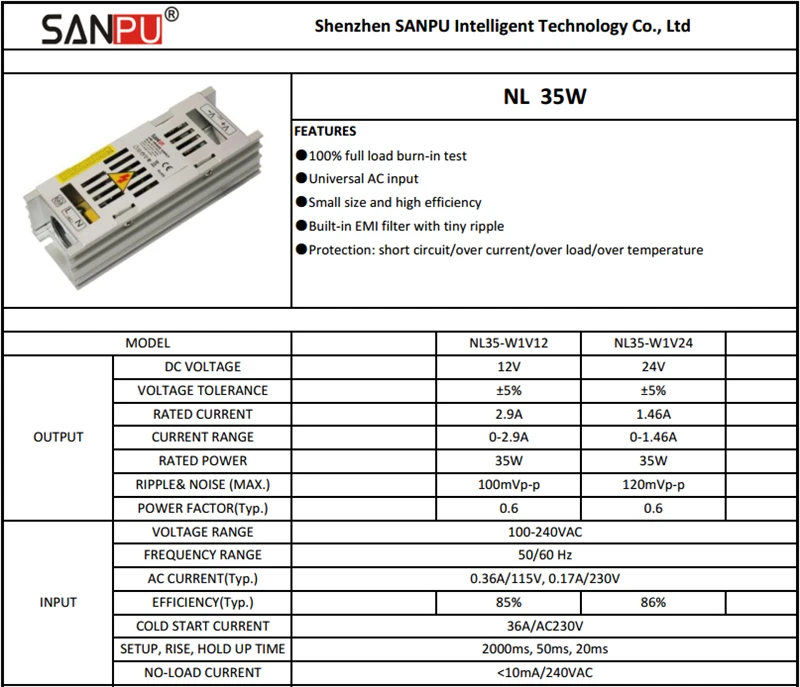 DC24V SANPU SMPS 24 V источник питания 35W 1A AC-DC 220 до 24 V преобразователь трансформатор 24 Вольт Светодиодный драйвер для 24VDC светодиодный s светильник полосы