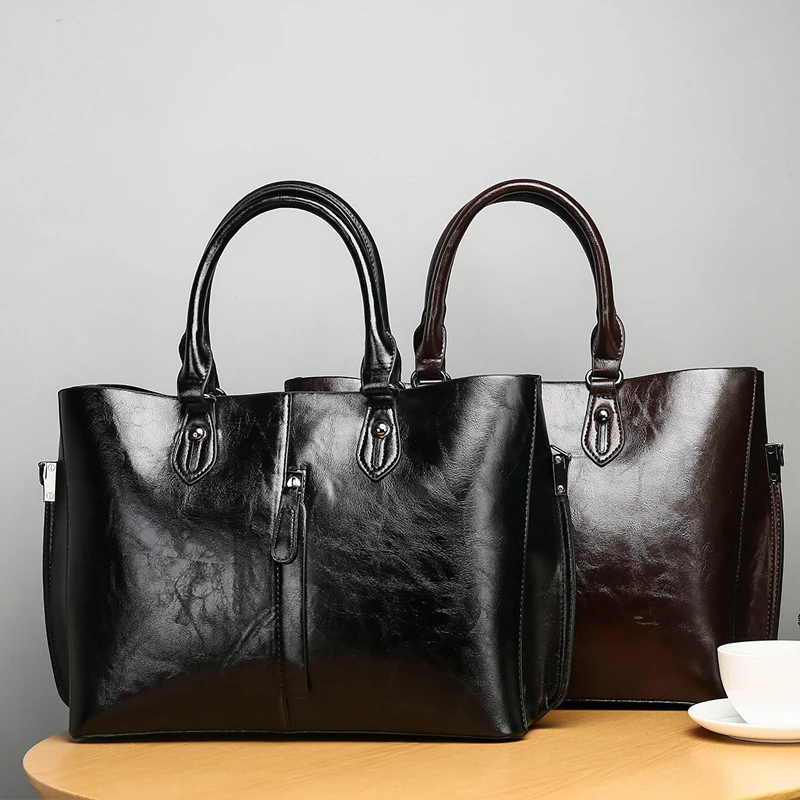 High-Grade Oil Wax Skin Two Sets of Composite Bag Ladies Handbags New Fashion High Quality Casual W