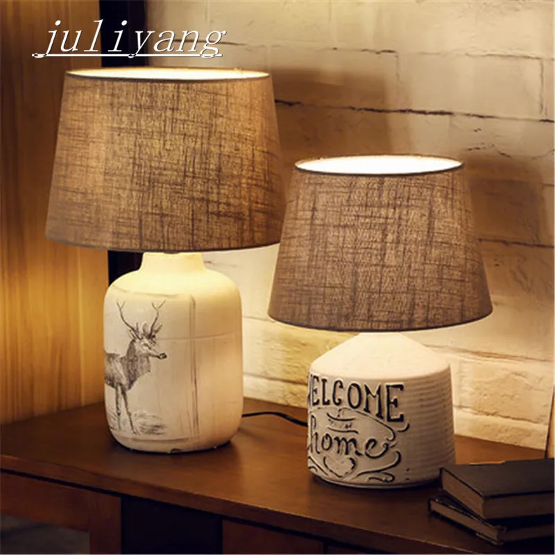 

American country ceramic table lamp fabric lampshade living room study bedroom bedside decoration small table lamp