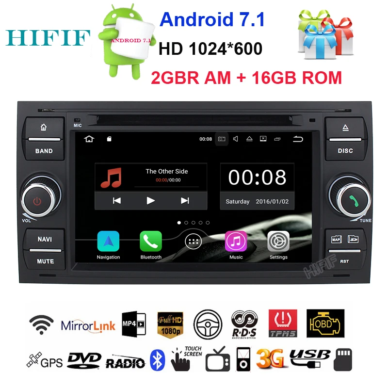 Excellent HIFIF 2 din Android 7.1.2 Car DVD GPS for Ford Focus S-max Transit Fiesta Galaxy Fusion Connect Headunit with 3G/WIFI Radio OUT 0