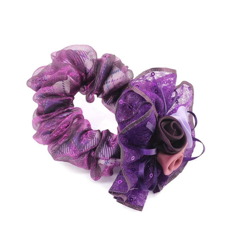 Lace Hair Rope Hair Roses Elastic Headbands floral Ponytail Scrunchie Accessories for girl & women