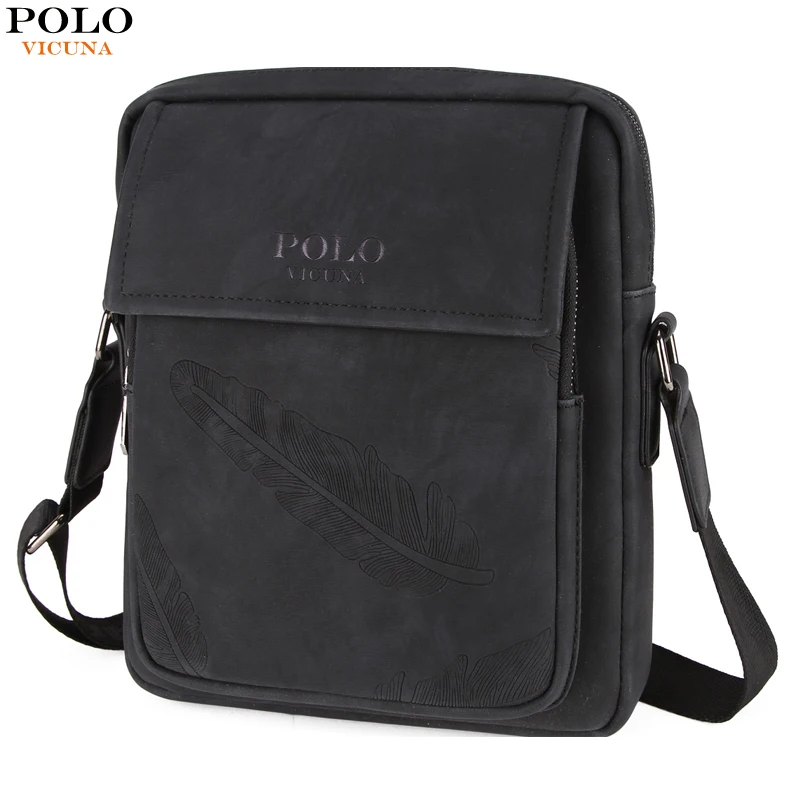

VICUNA POLO New Fashion Brand Leather Men's Shoulder Bag With Feather Vintage Multicolor Mens Crossbody Bag Casual Men Handbag