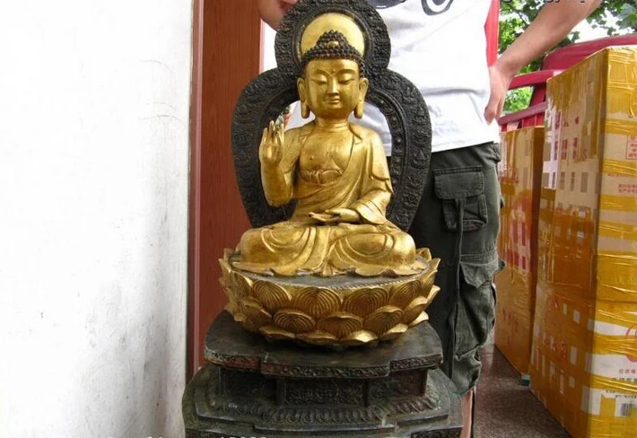 

USPS to USA S0591 24"Tibet Buddhism Bronze Copper Gild lotus flower Tathagata Buddha Statue (B0328)