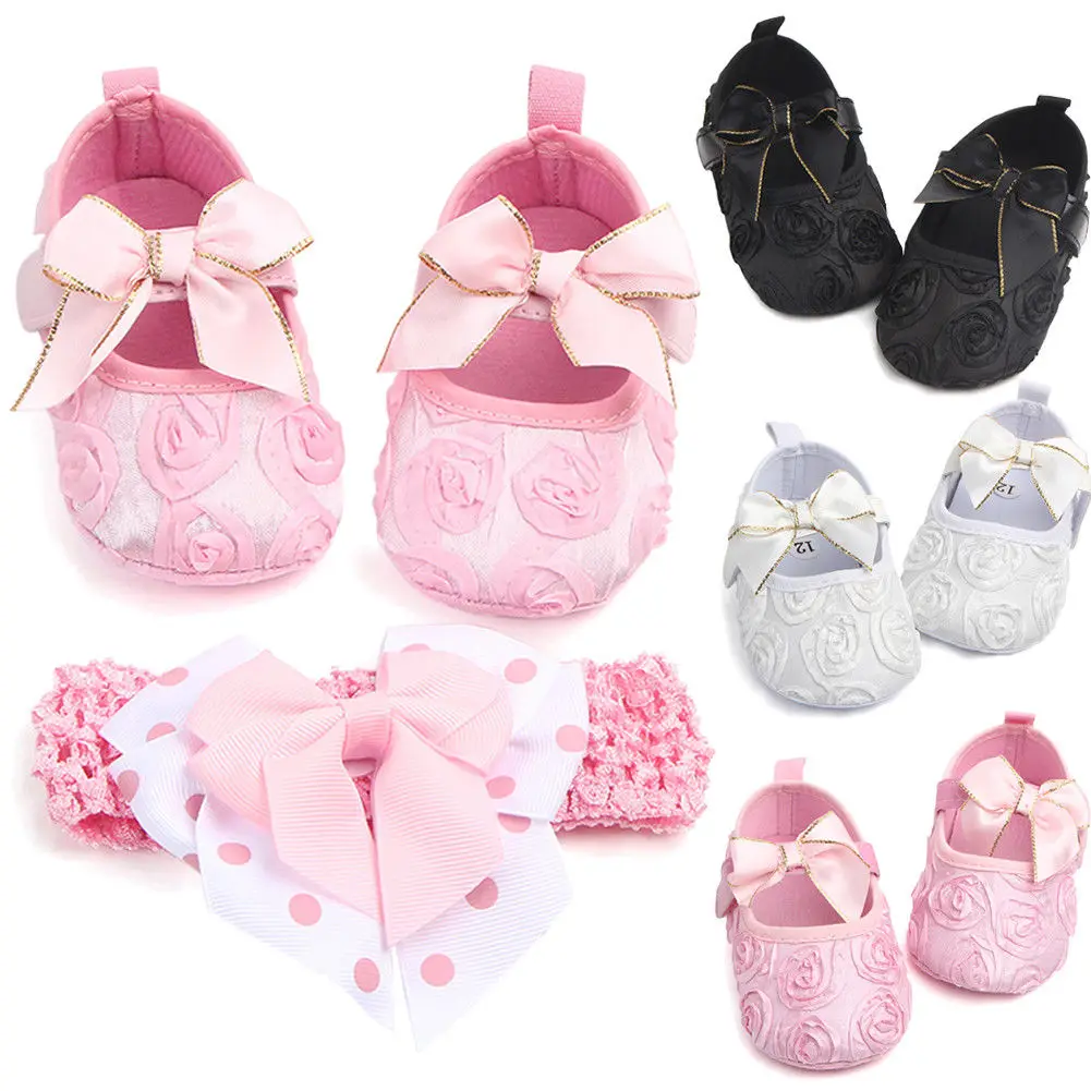 Toddler Girl Crib Shoes Newborn Baby Bowknot Soft Sole Prewalker Sneakers