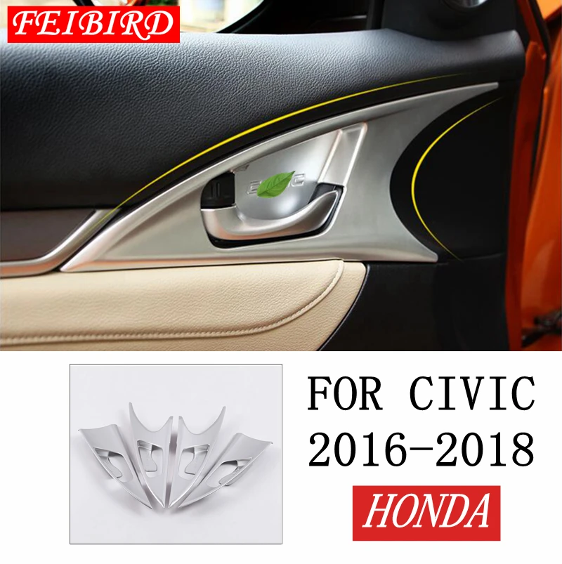 Accessories For Honda Civic 2016 2017 2018 ABS Matte Car Door Inner Handle Bowl Protector Molding Cover Kit Trim 4 Piece | Автомобили и