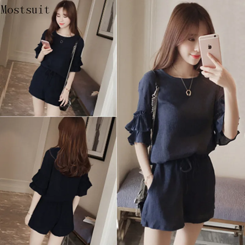 Summer Suit Shorts Women Black Womens Shorts Suit Set Short Sleeve