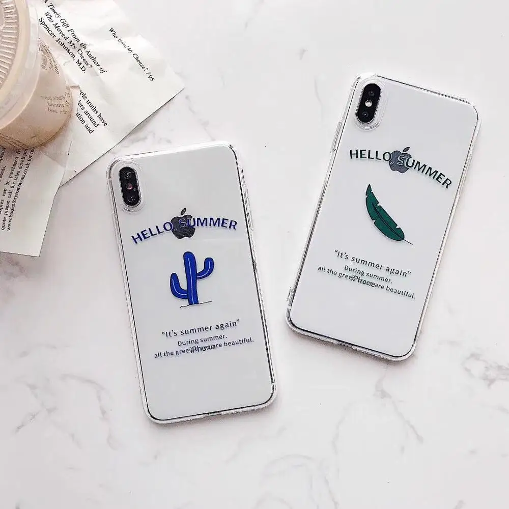 

ORYKSZ Lovely Leaves Cactus Ultra thin Transparent TPU Phone Case For iPhone X XS XR XS Max 8 7 6 6S Plus protection Back Cover