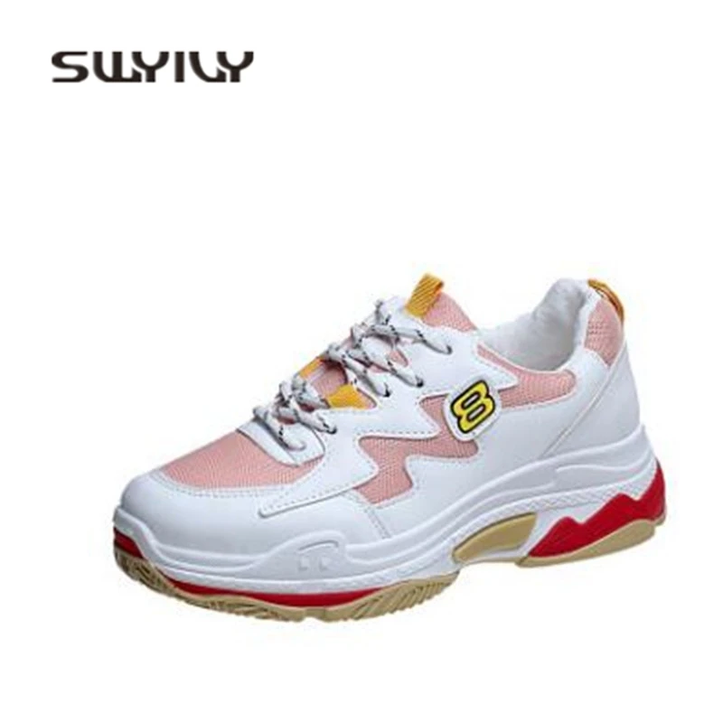 SWYIVY Ladies Sneakers Platform 2018 Spring Wedge Woman Casual Shoes Thick Sole Mesh Breathable Female Leisure Sneakers Shoes swyivy women sports shoes anti slip thick sole running shoes 2018 summer mesh breathable lace up female sneakers comfortable