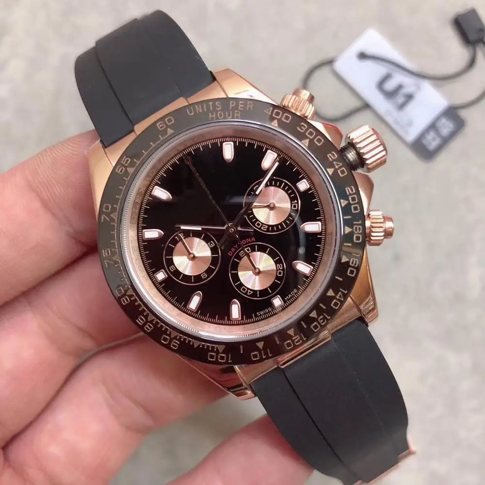 

DayTona Rose Gold Rubber Crown Automatic 2813 Mechanical Watch Cosmograph Watches Men 116515 Oysterflex Strap Wristwatches