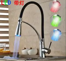 LED kitchen faucet Rotate with Bracket Sink faucet Dual shower head water Modern Finished Pull-out Deck Mounted Mixer tap