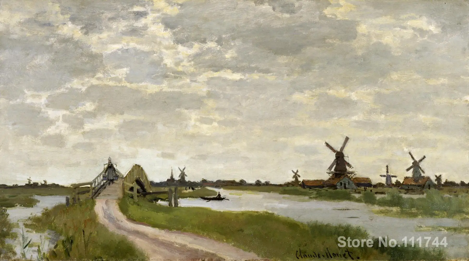 

oil painting of landscapes Windmills at Haaldersbroek Zaandam by Claude Monet art High quality Handmade