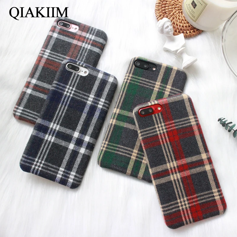 

Retro Grid Warm Fuzzy Phone Case For iphone XS Max Case Fashion Cloth Skin Cover For iphone 6 6S 7 8 Plus X XR Cases Capa Coque