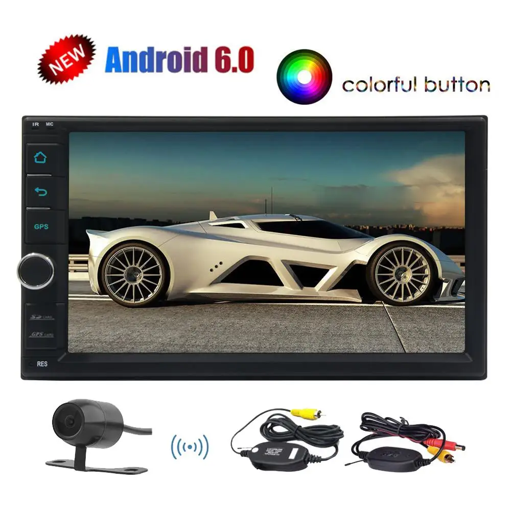 Cheap 4-Core 7 inch Stereo 2 DIN Android 6.0 Car Stereo GPS Navigation Radio Head Unit Phone Mirroring Car Player  Wireless CAM-IN USB 2