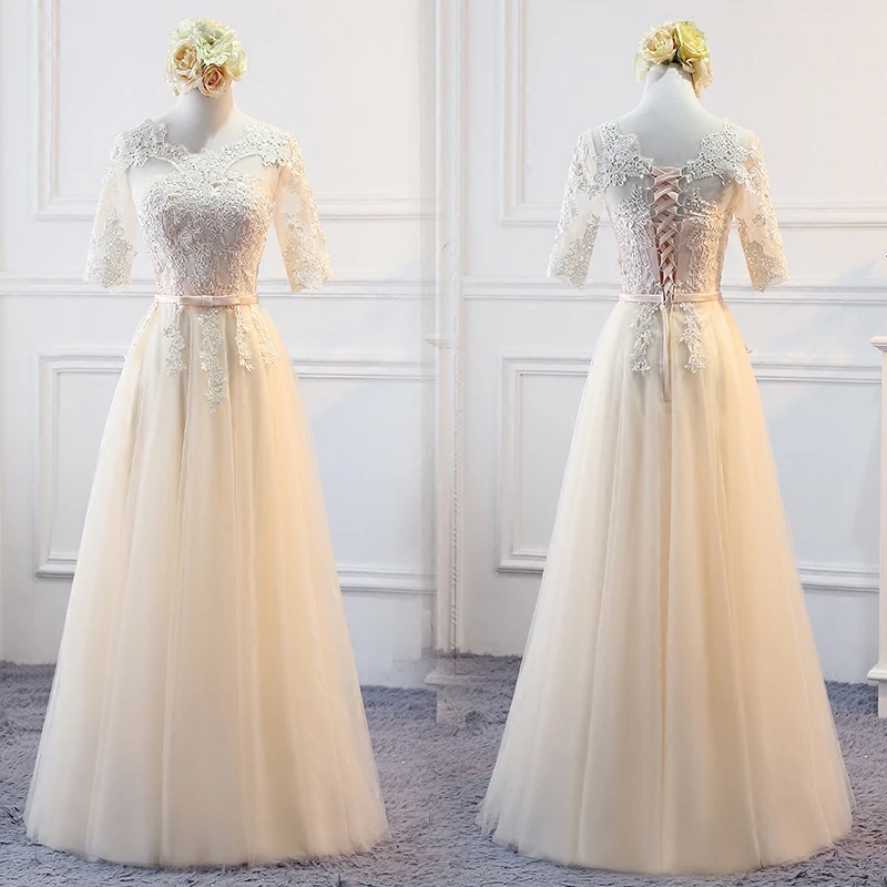 MNZ598 # Длинные платья На Шнуровке Для подружки невесты цвета шампанского новинка