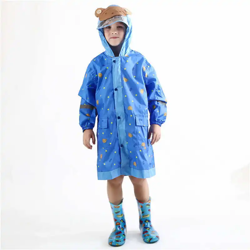 Детский плащ-дождевик, водонепроницаемый комбинезон, плащ с капюшоном, милый детский костюм с рисунком для прогулок, Цельный Дождевик с большой шляпой