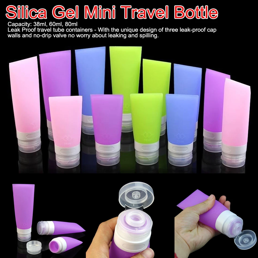 

Portable Silicone Mini Travel Bottles Colorful Empty Clear Tube Cosmetic Cream Lotion Containers Refillable Bottles