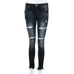 Для женщин средней посадки, обтягивающие джинсы с дырками, популярные женские винтажные рваные джинсы для девочек, Узкие рваные джинсовые