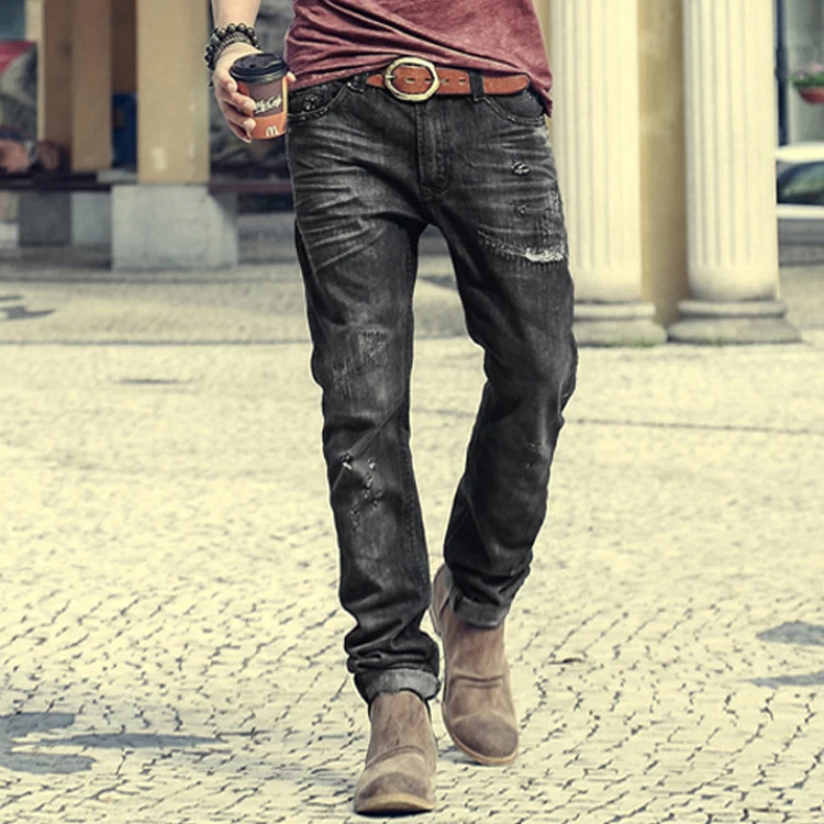 men's jeans male casual trousers cotton slim fit autumn