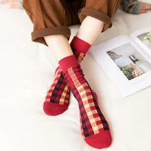 Осенне-зимние носки новые женские клетчатые носки без пятки повседневные хлопковые теплые носки г. Модные носки