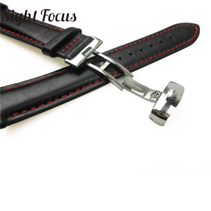 19mm 20mm Red Stitched Leather Strap for Tissote 1853 Band Starfish Series Butterfly Buckle Men's Watchband Bracelet Wrist Belts