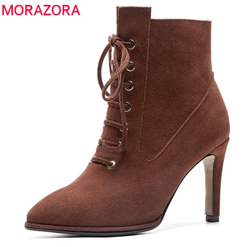 

MORAZORA 2019 big size 33-43 ankle boots for women suede leather autumn winter boots sexy stiletto heels office ladies shoes
