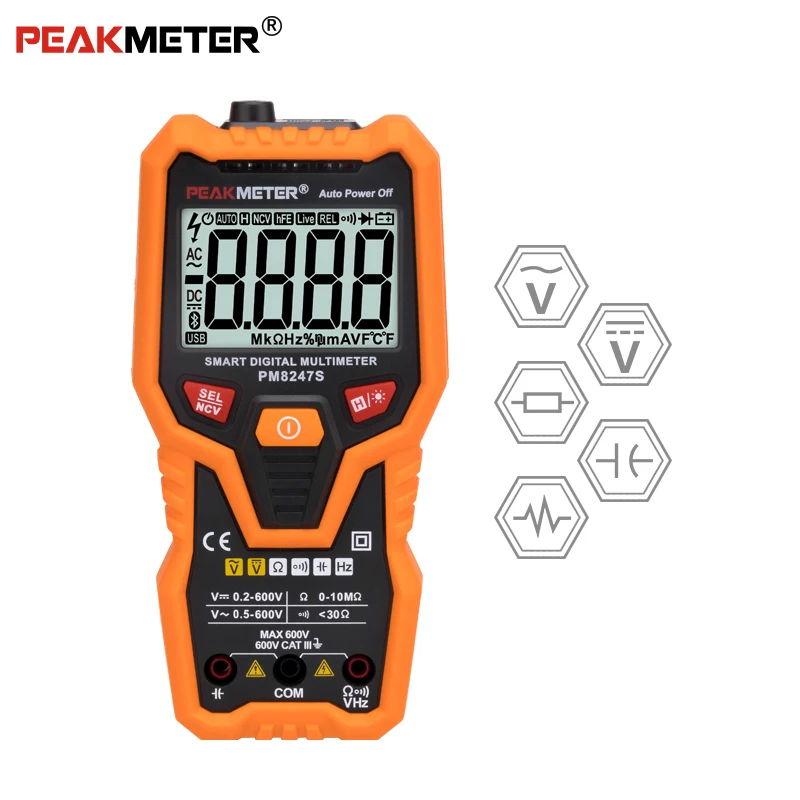

PEAKMETER PM8247S Smart AutoRange Professional Digital Multimeter Voltmeter with NCV Frequency Backlight