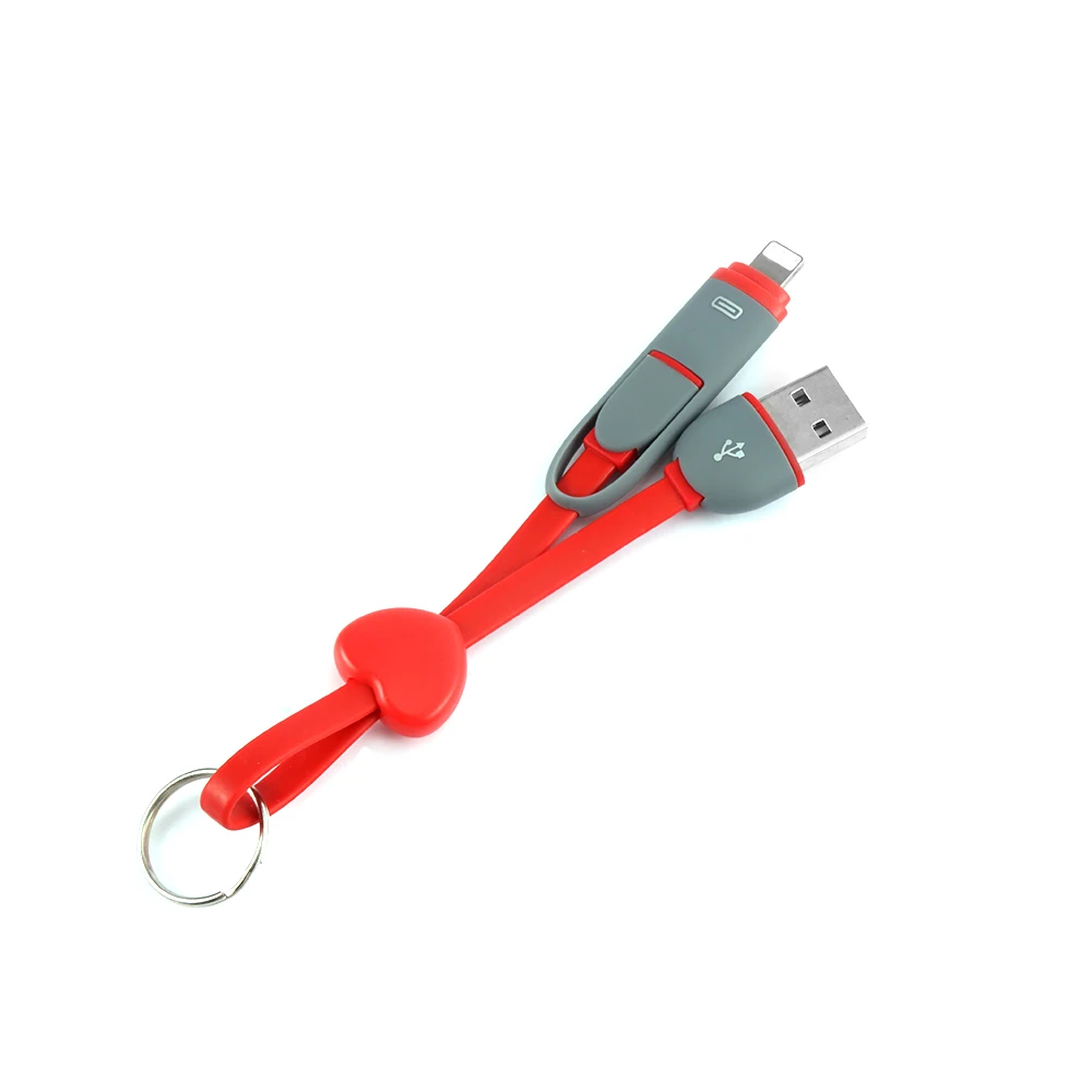 2 в 1 Синхронизация Micro USB IOS зарядное устройство кабель адаптер брелок кабель сердце Sahpe для iPhone samsung Аксессуары для телефонов Android - Название цвета: Красный