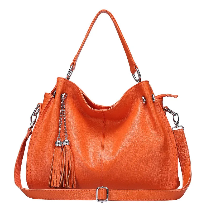 

2019 spring and summer new luxury design handbags casual tassel cowhide bag large capacity shoulder bag Messenger bag ladies bag