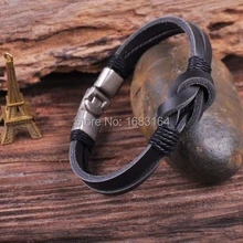 S510 ретро классические зимние сапоги из натуральной кожи Плетеный браслет Для мужчин манжета черный