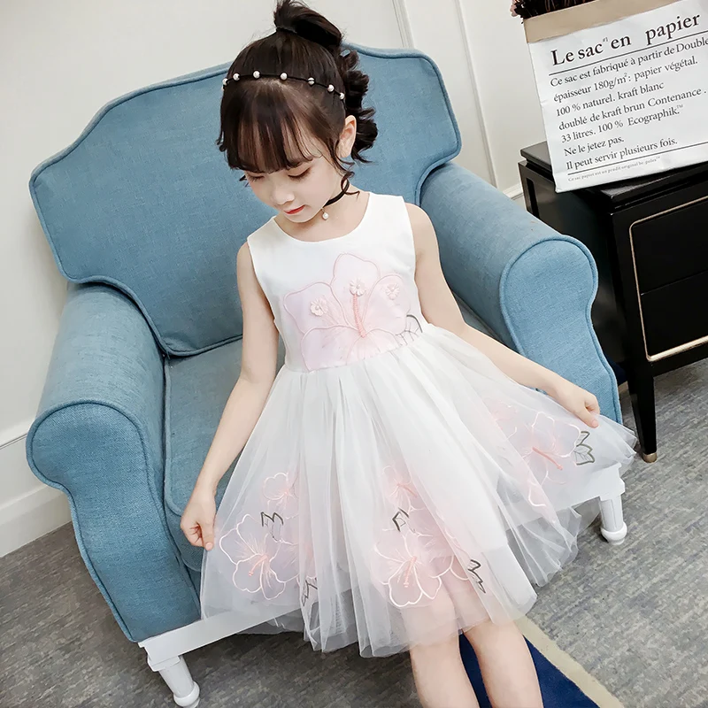 

Embroidery Girls Princess Dresses Sleeveless Fashion Baby Girls Clothes Floral Print Tulle Gowns Vestido Sukienki 6 8 10 12 Year