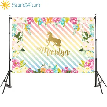 

Sunsfun 7x5ft Golden Unicorn Rainbow Birthday Party Flower Backdrop Fantasy Props for Newborn Photocall 220x150cm