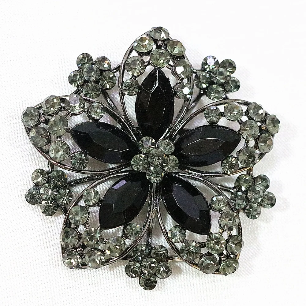 Fashion big black flower brooches for women high quality rhinestone
