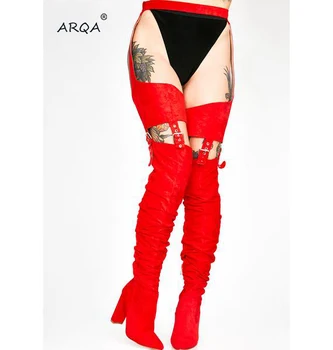 

Big Size 35-48 2019 Fashion Walking Show Boots Serpentine Pointed Toe Stilettos High Heels Shoes Overknee Women Long Pants Boots
