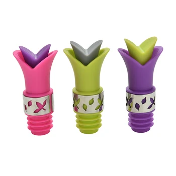 

2016 new 200pcs/lot Creative Lily Wine Bottle Stoppers Silicone Approved Food Grade Durable Wine pourer Bar Tools Colors