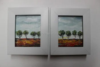 

NEW 100% hand-painted Home decoration oil painting on Small thin board Match framework high quality tree 2pcs/set DM-928021