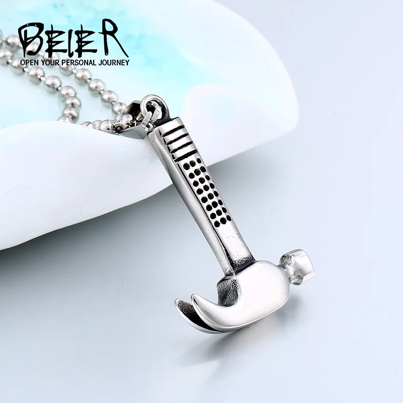

BEIER Fashion 2018 New Men's Necklaces Hammer Pendant Stainless Steel Male Necklace good polishing Punk Cool Jewelry BP8-304