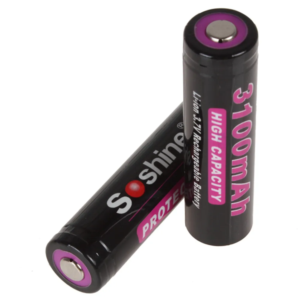 2pcs High Capacity Soshine 18650 3.7V 3100mAh Protected battery Li ion Rechargeable Battery + Case Quality|soshine 18650|battery casebattery