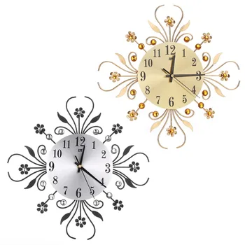 

Modern Metal Large Wall Clocks Flower Diamond Rhinestone Silent Home DIY Living Room Decoration