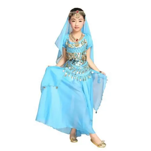 2015 NEW High Quality KIDS Oriental Belly Dance Costumes Suit 5Pieces Children Bollywood Indian Vestidos Long