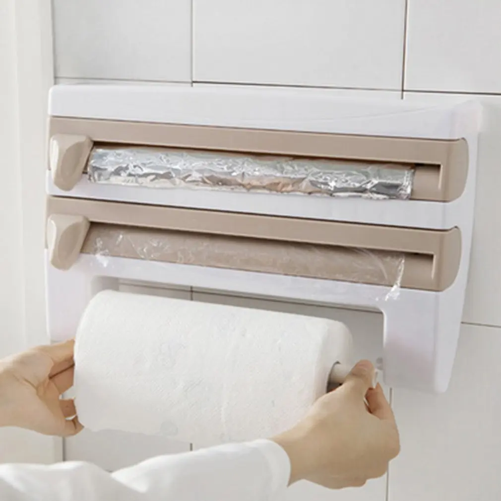

Portable Kitchen Cling Film Sauce Bottle Storage Rack Container Paper Towel Holder with Cutting Blades Home Kitchen Supplies