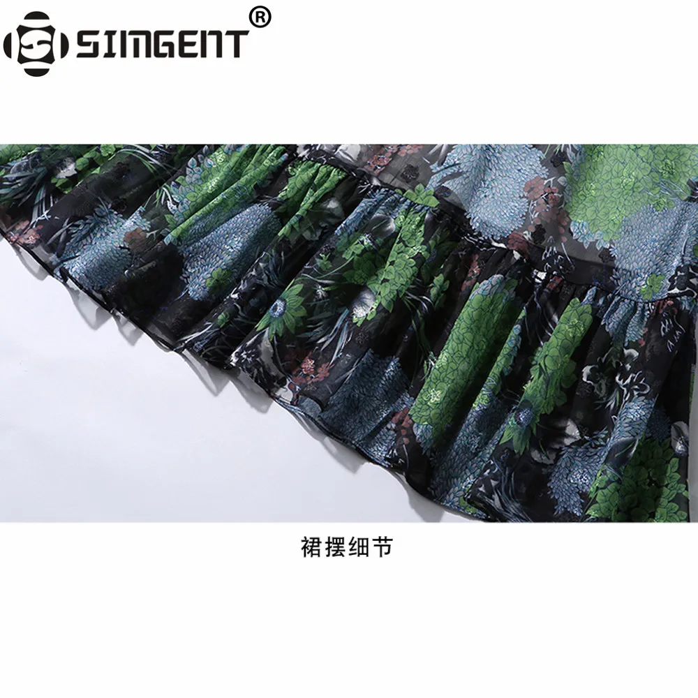 Simgent, шифоновое платье с принтом, женское, с оборками, винтажное, элегантное, ТРАПЕЦИЕВИДНОЕ, тонкое, новинка, летнее платье, женская одежда, Vestidos De Festa, SG9784